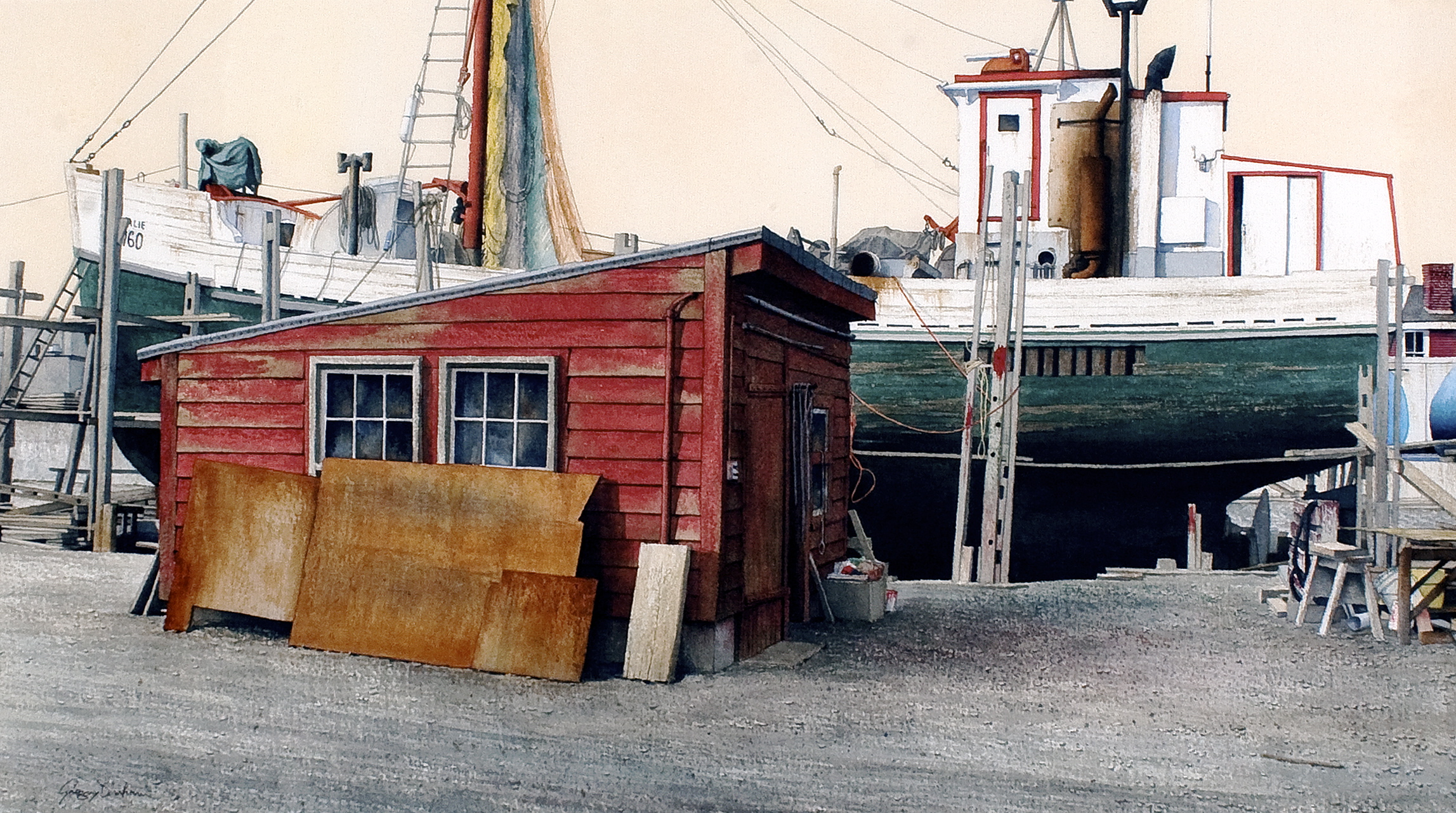 Up for Repairs, 15x26 inch watercolor, 2009, by Gregory Dunham